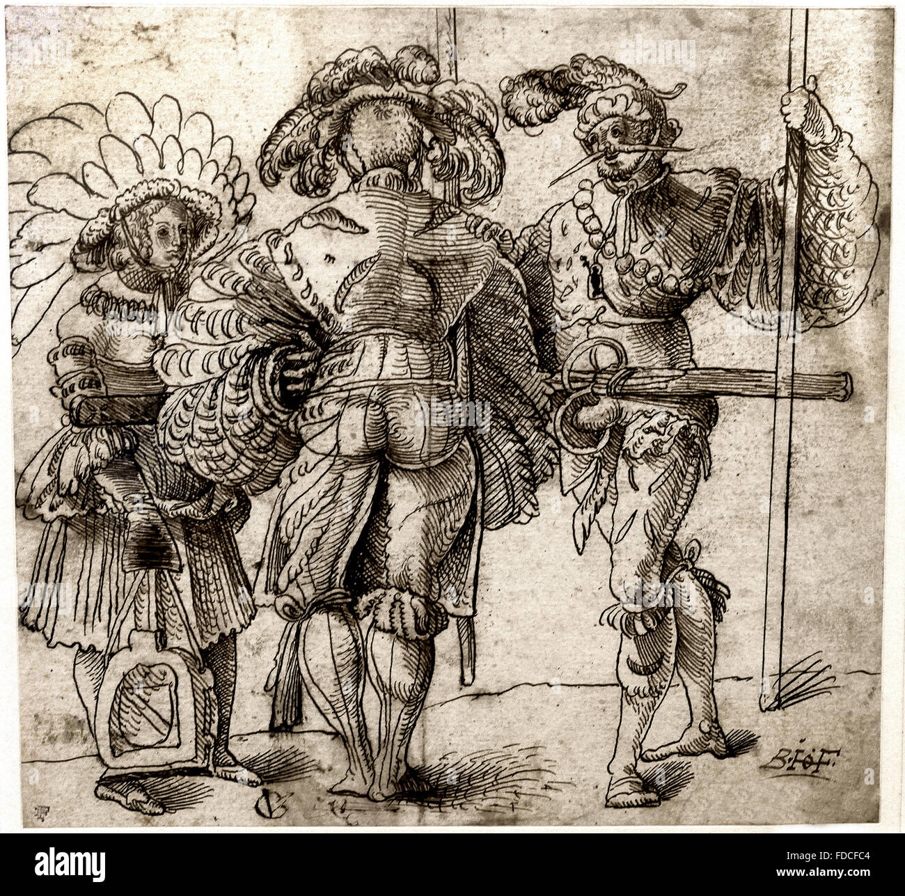Femme et deux lansquenets - Woman and two lansquenets Urs Graf 1485 - 1527 Swiss Switzerland Stock Photo