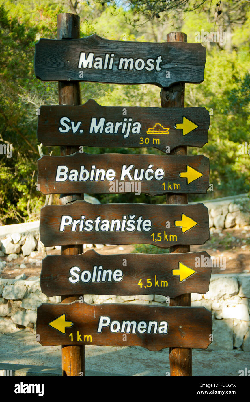 Kroatien, Dalmatien, Insel Mljet, Schilder im Nationalpark Stock Photo