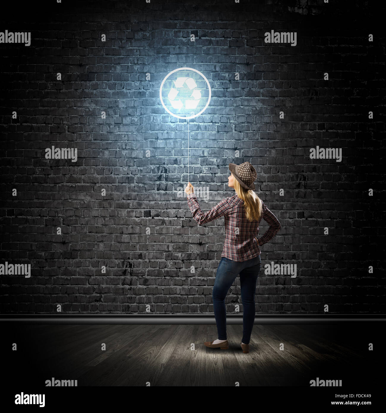 Young girl in casual with recycle balloon Stock Photo - Alamy