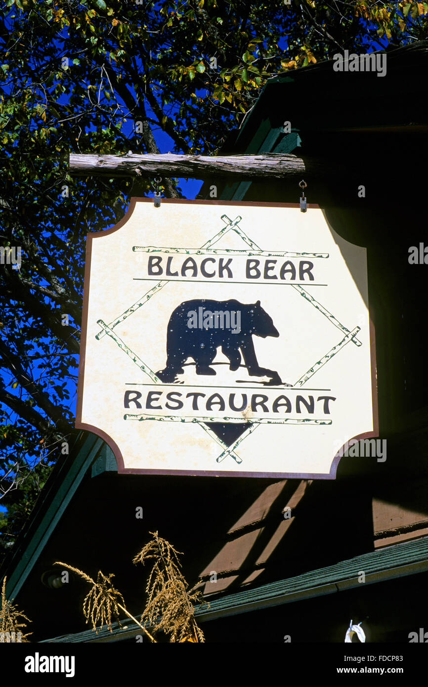 Sign of Black Bear restaurant in Lake Placid, Adirondack State Park