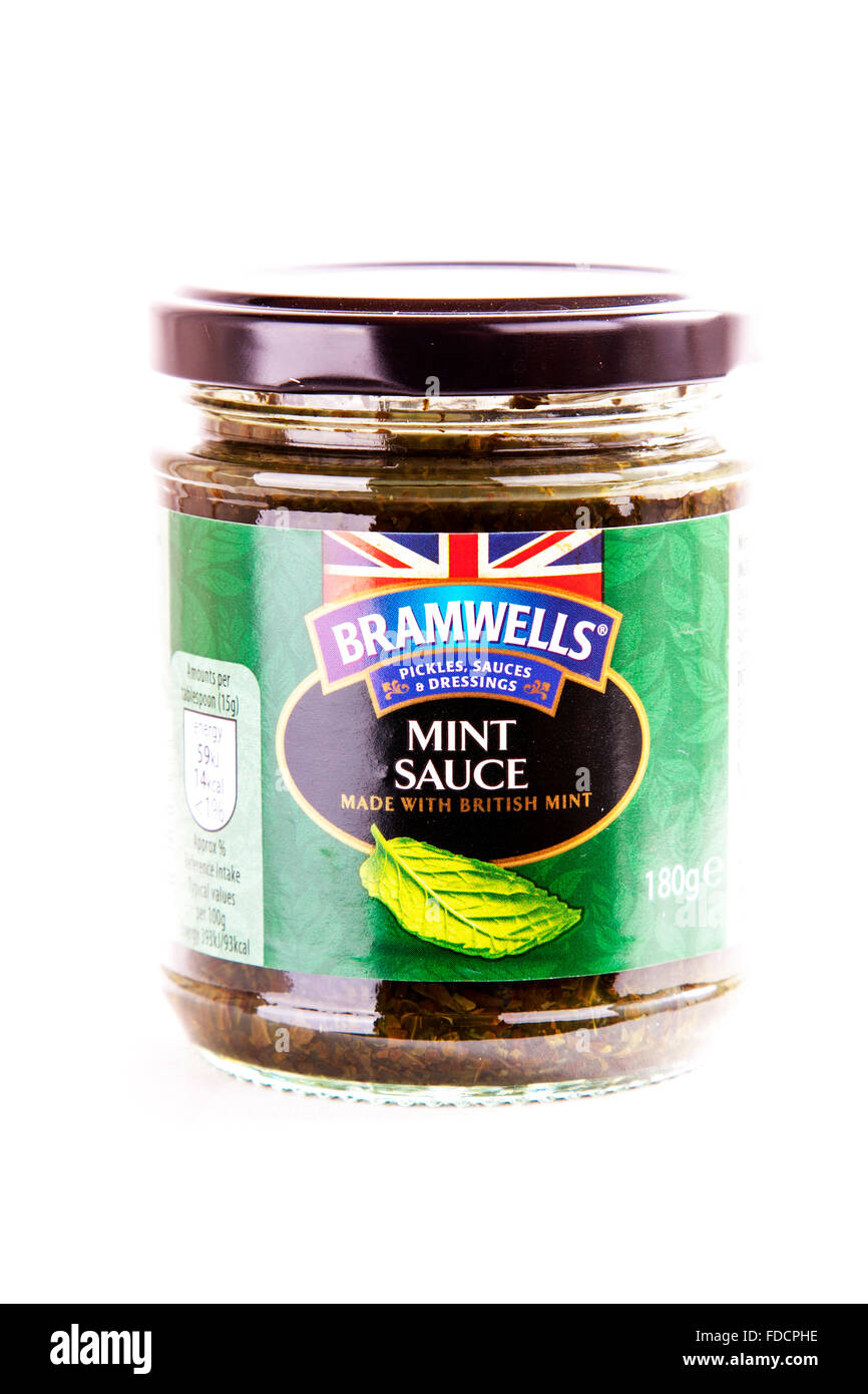 Mint sauce jar sauces dressings Bramwells brand cut out cutout white