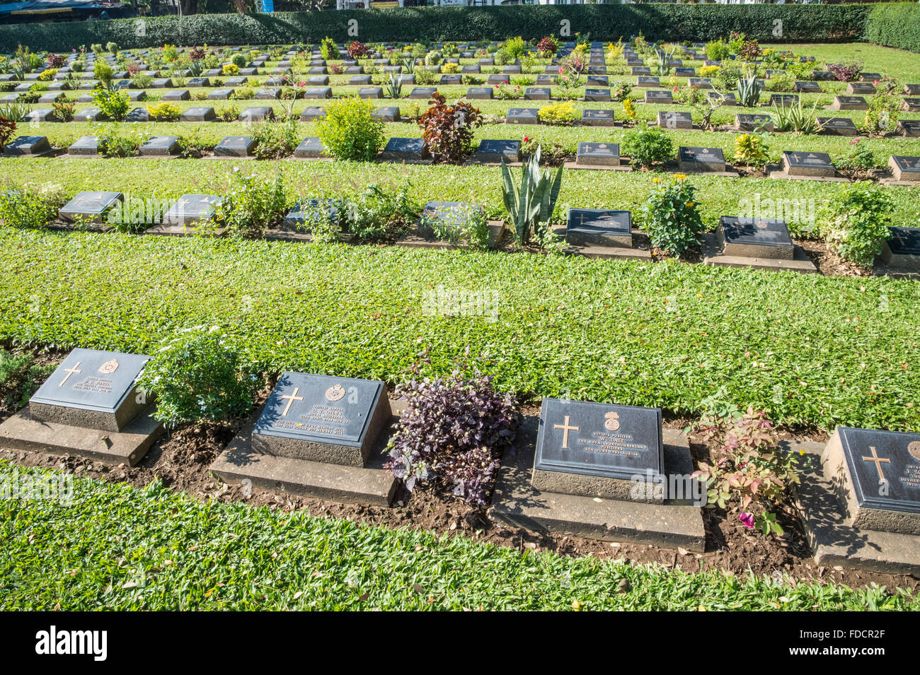 Kanchanaburi, WWII Death Railway Cemetery Individual graves of British servicemen Stock Photo