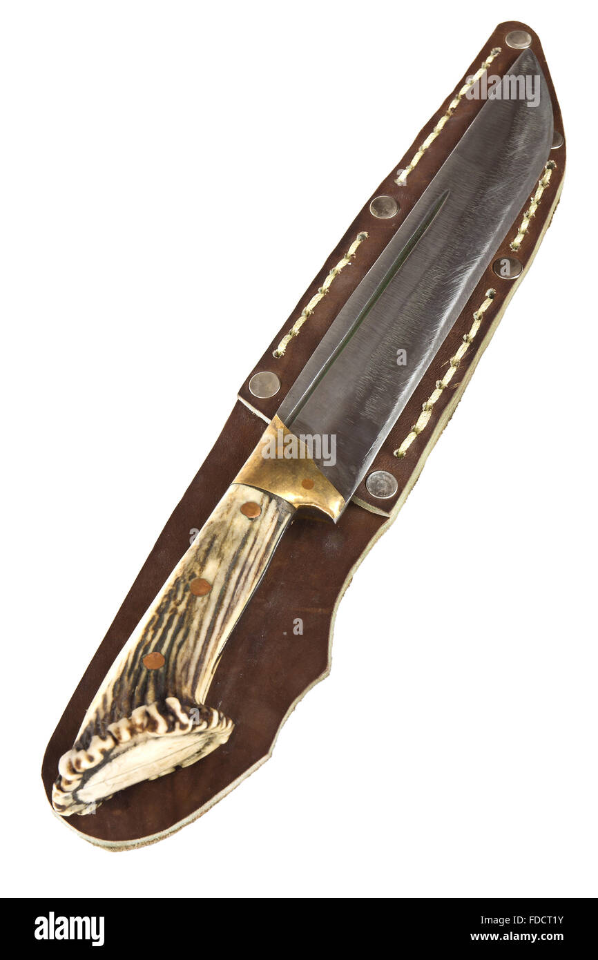 Hunting knife with a handle made of deer horn Stock Photo Alamy