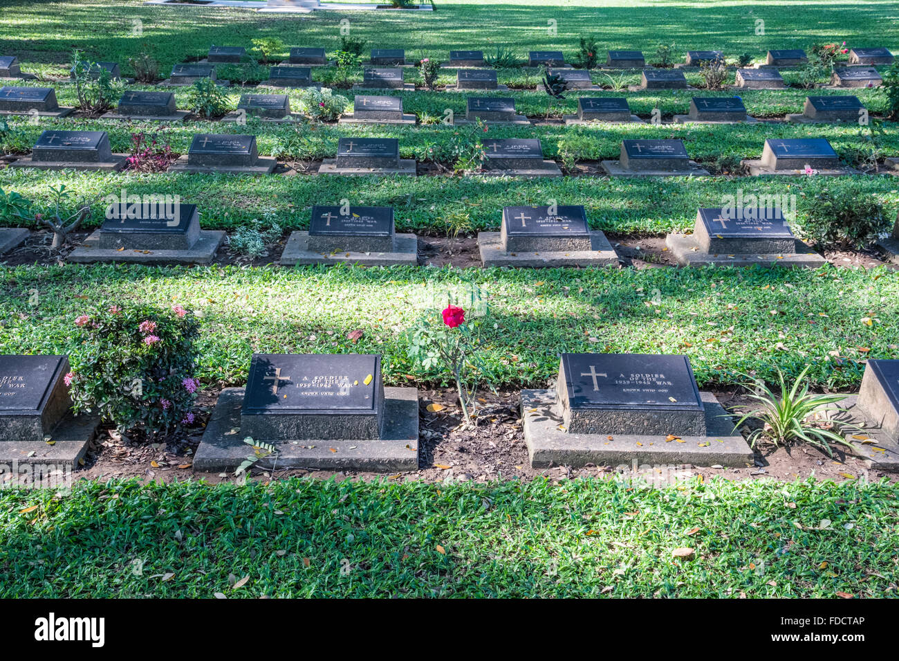 Kanchanaburi, WWII Death Railway Cemetery Individual graves of servicemen Stock Photo