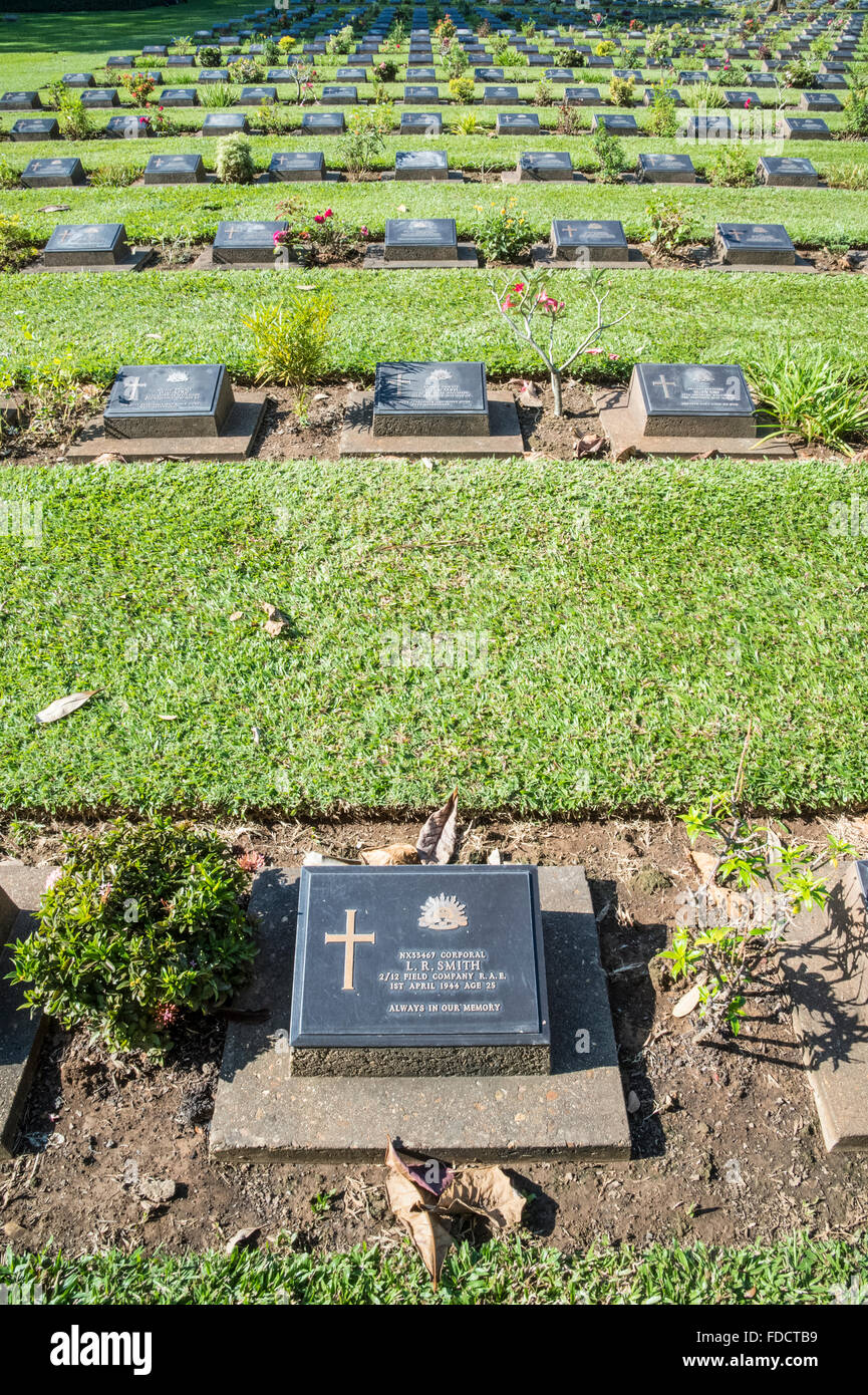 Kanchanaburi, WWII Death Railway Cemetery Graves of Australia servicemen Stock Photo
