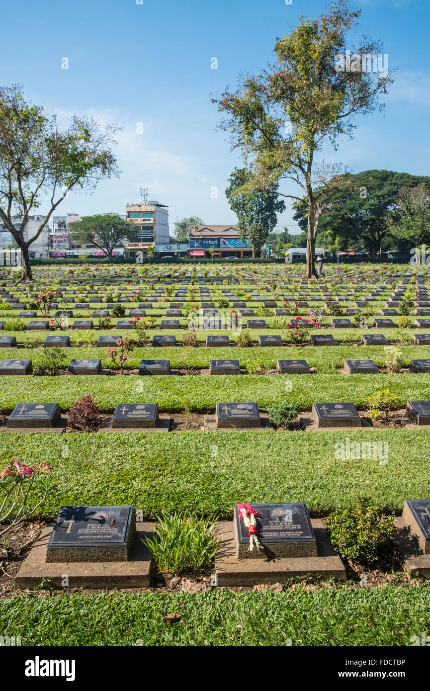 Thailand. Kanchanaburi, WWII CWGC Cemetery for those who died building the Burma-Siam Death Railway   Graves of Australian servicemen Stock Photo