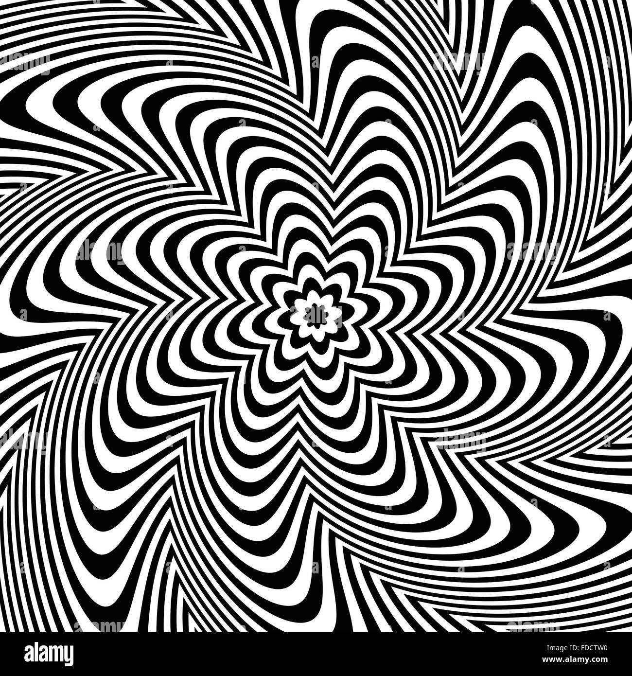 Alternating black and white lines with circular, spiral distortion ...
