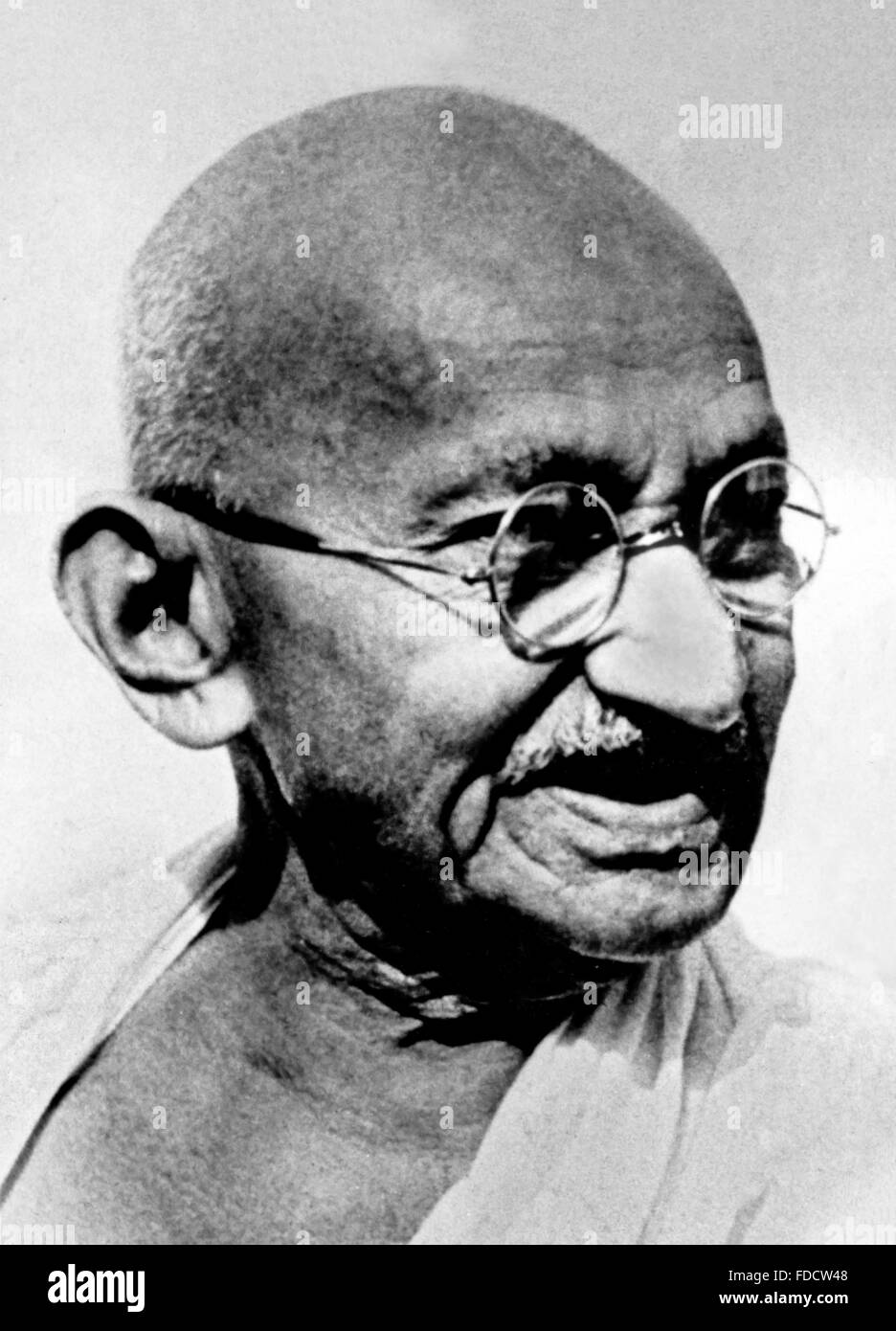 Mahatma Gandhi. Portrait of Mohandas Karamchand Gandhi, widely known as Mahatma Gandhi. Photograph most probably taken in the early 1940s Stock Photo