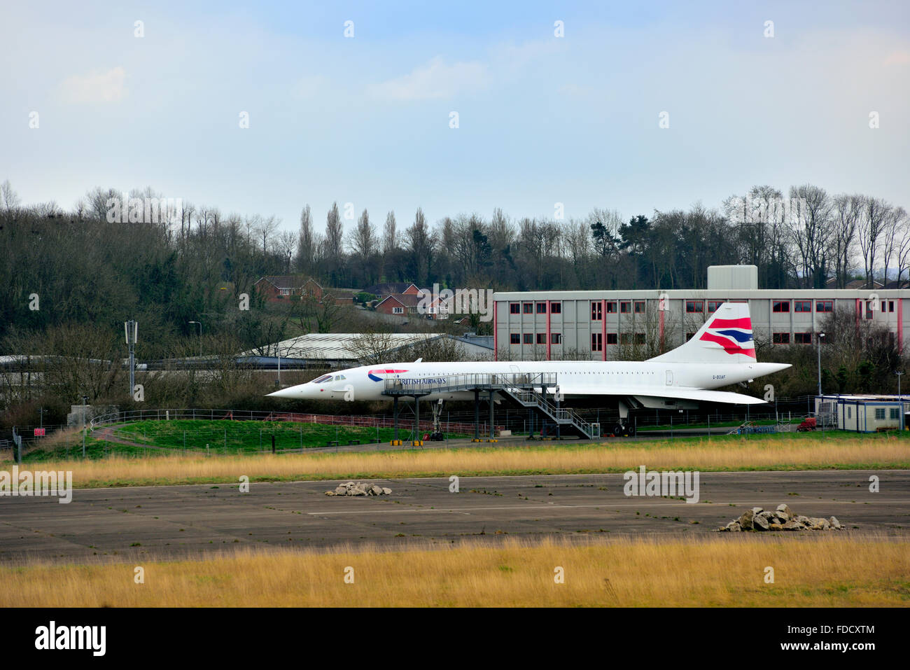 Concorde airliner retired on ground of Bristol Filton airport runway Stock Photo