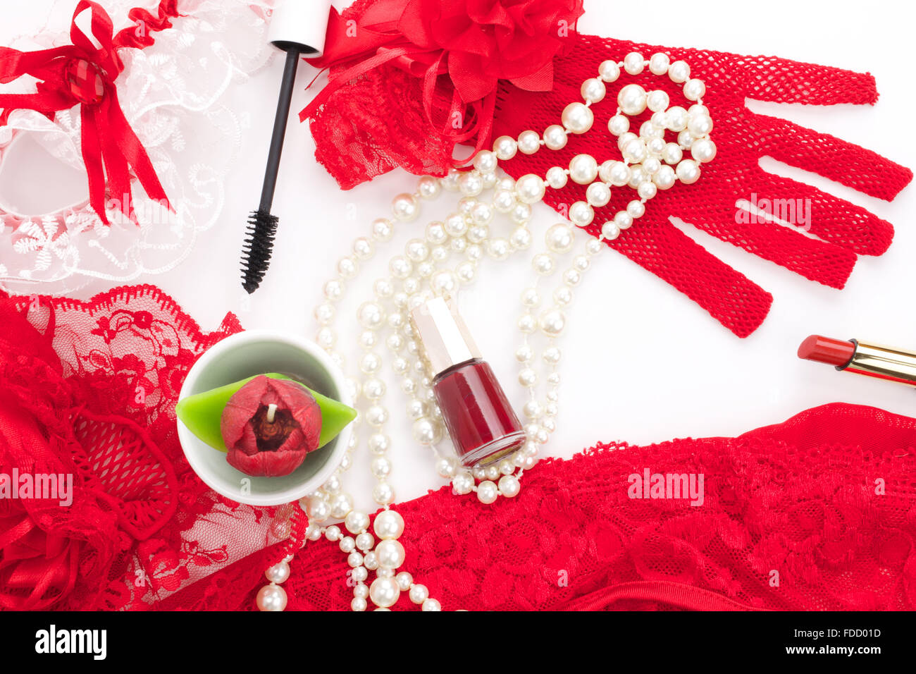 Red and white romantic accessories. Valentine's day Stock Photo Alamy