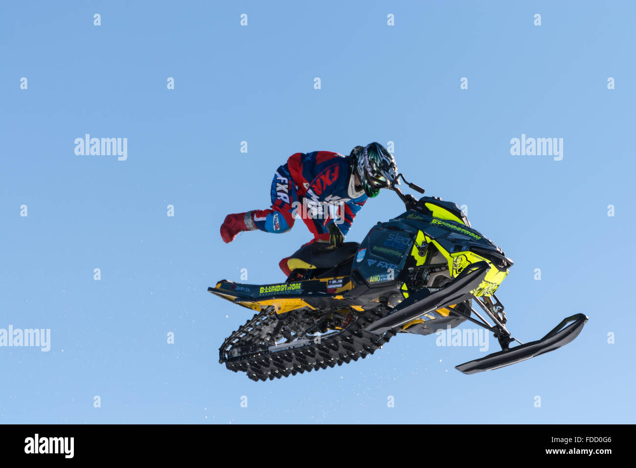 Aspen, Colorado, USA. 28th Jan, 2016. Snowmobile Freestyle Practice. X-Games 2016. Credit:  Darren Bridges Photography/Alamy Live News Stock Photo
