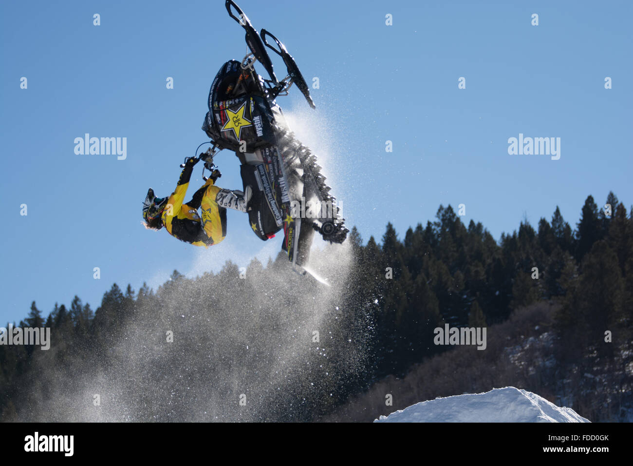 Aspen, Colorado, USA. 28th Jan, 2016. Snowmobile Freestyle Practice. X-Games 2016. Credit:  Darren Bridges Photography/Alamy Live News Stock Photo