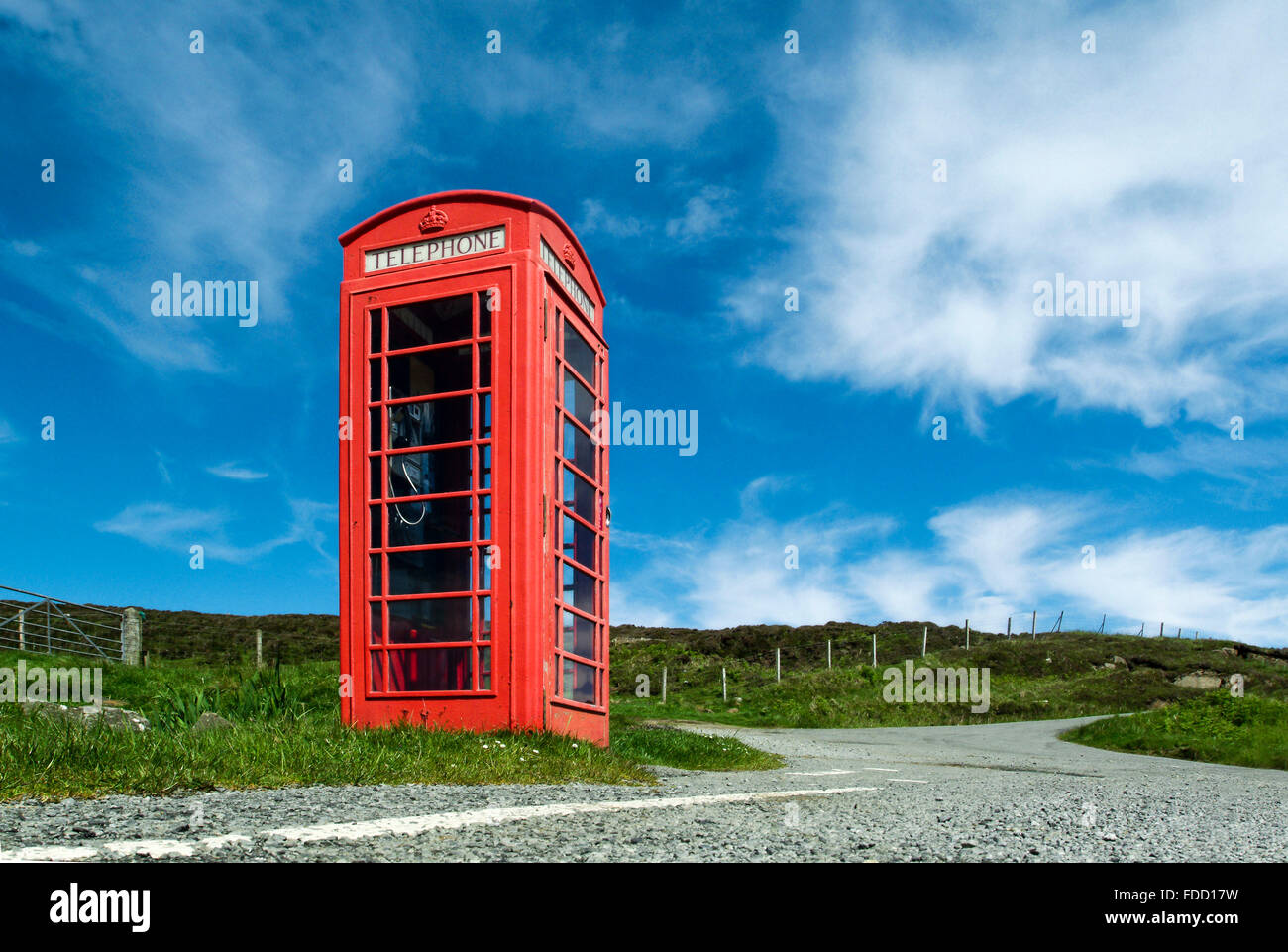 Telephone box in the country, isle of skye, scotland, great-britain, europe Stock Photo