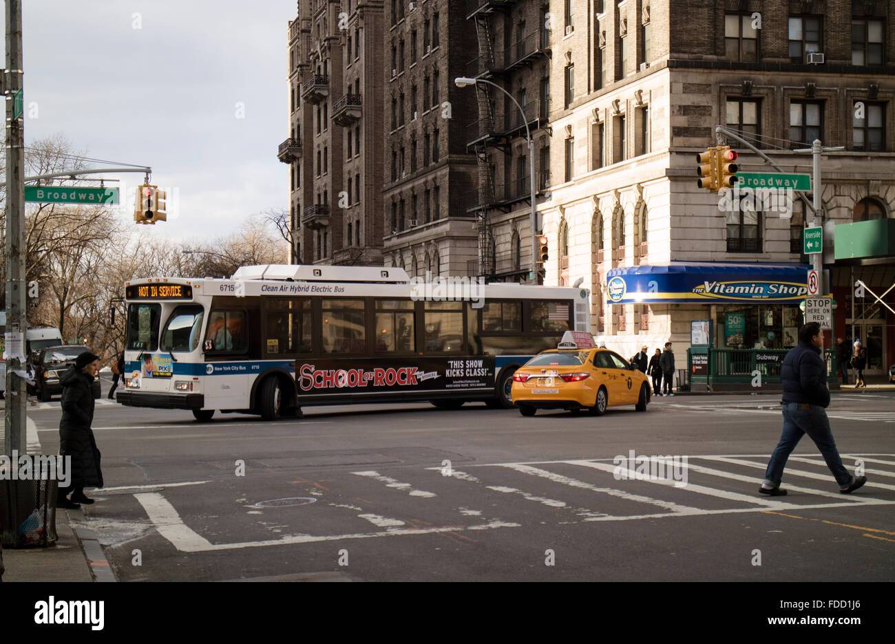 Clean Air Hybrid Electric bus on Broadway New York USA Stock Photo