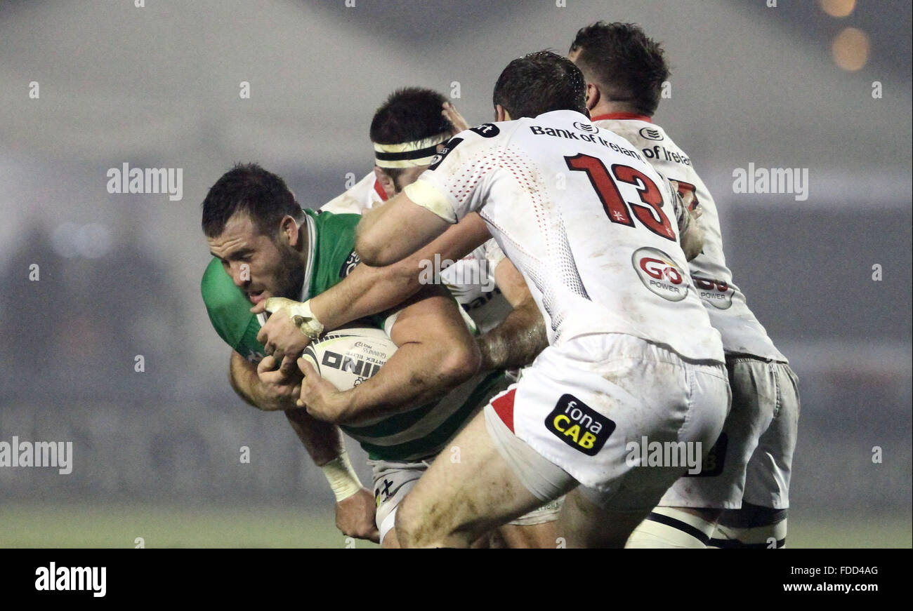 Treviso, Italy. 30th Jan, 2016. Treviso's player Robert Barbieri fights for the ball during Rugby Guinness Pro12 match between Benetton Treviso and Ulster. Credit:  Andrea Spinelli/Pacific Press/Alamy Live News Stock Photo