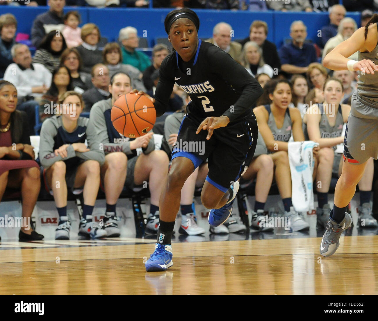 Hartford, CT, USA. 30th Jan, 2016. Loysha Morris (2) of the Memphis Tigers  in action during a game against the Uconn Huskies at the XL Center in  Hartford, CT. Gregory Vasil/CSM/Alamy Live