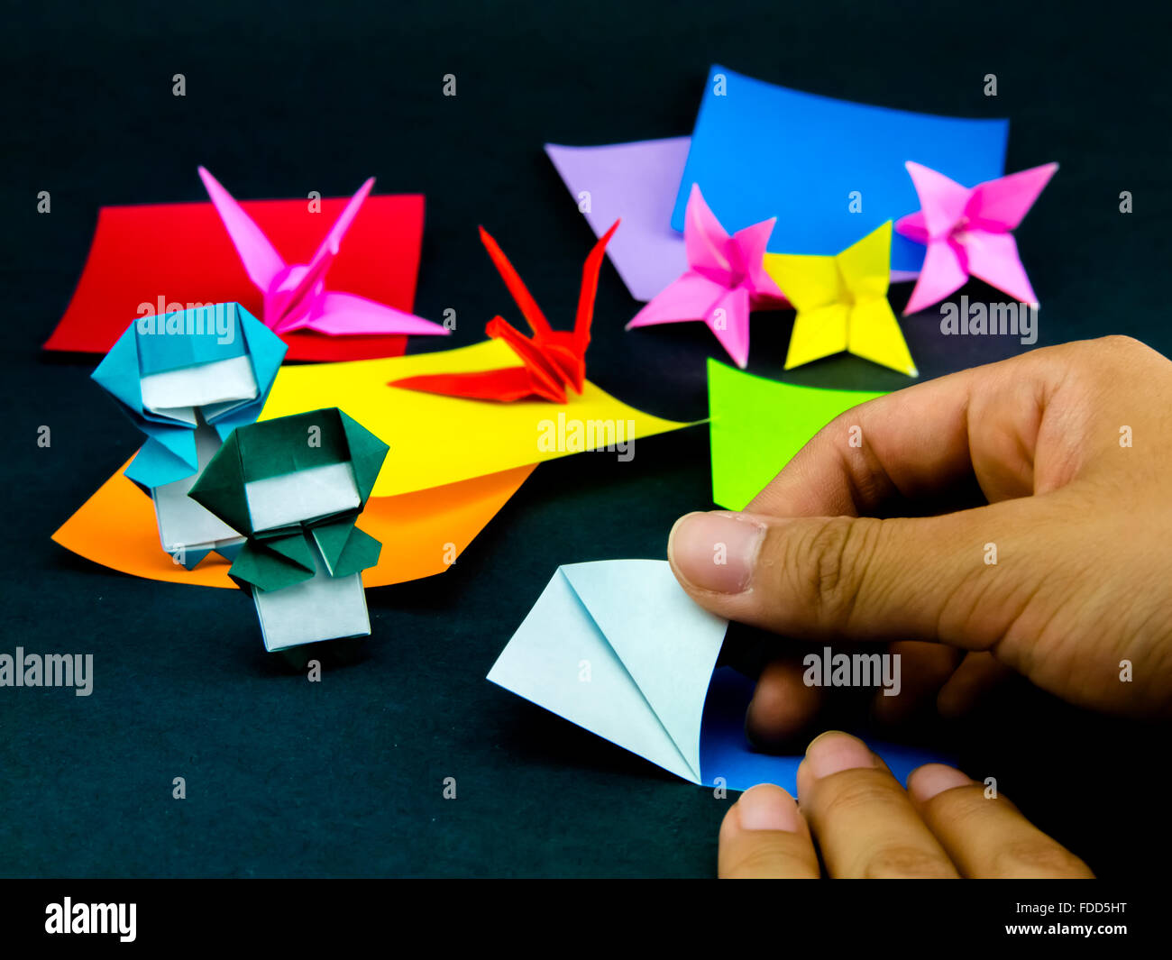 Japanese Origami Toys Folding Instructions; How to Play Stock Photo
