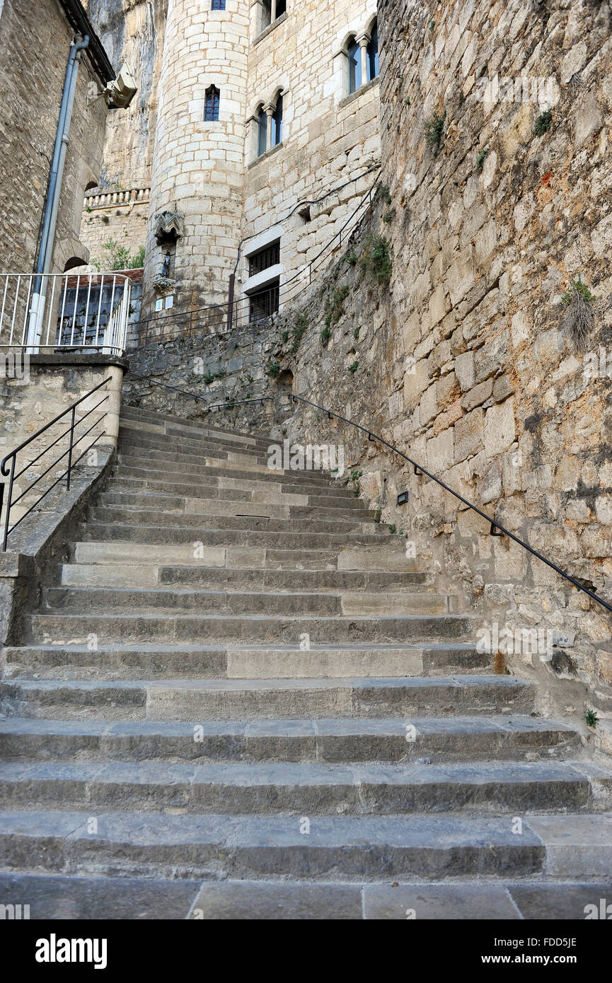 Steep steps Big stairs at Pilgrimage site Rocamadour, Departement Lot, Midi  Pyrenees, South West France France, Europe Stock Photo - Alamy