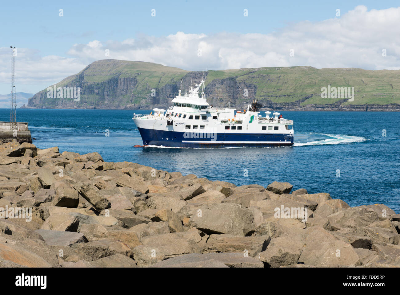 Strandfaraskip Landsins Ferry Teistin on the route between Streymoy and  Sandoy on the Faroe Islands Stock Photo - Alamy