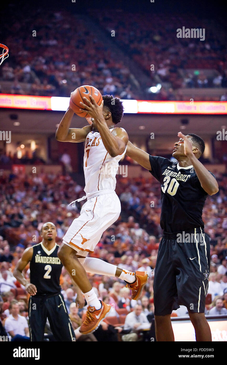 Austin, Texas, USA. 30th Jan, 2016. Austin, TX, USA. 30th Jan, 2016. Texas Longhorns Isaiah Taylor #01 in action during the NCAA Men's Basketball game between Vanderbilt Commodores at the Frank Erwin Center in Austin, TX. Mario Cantu/CSM/Alamy Live News Stock Photo