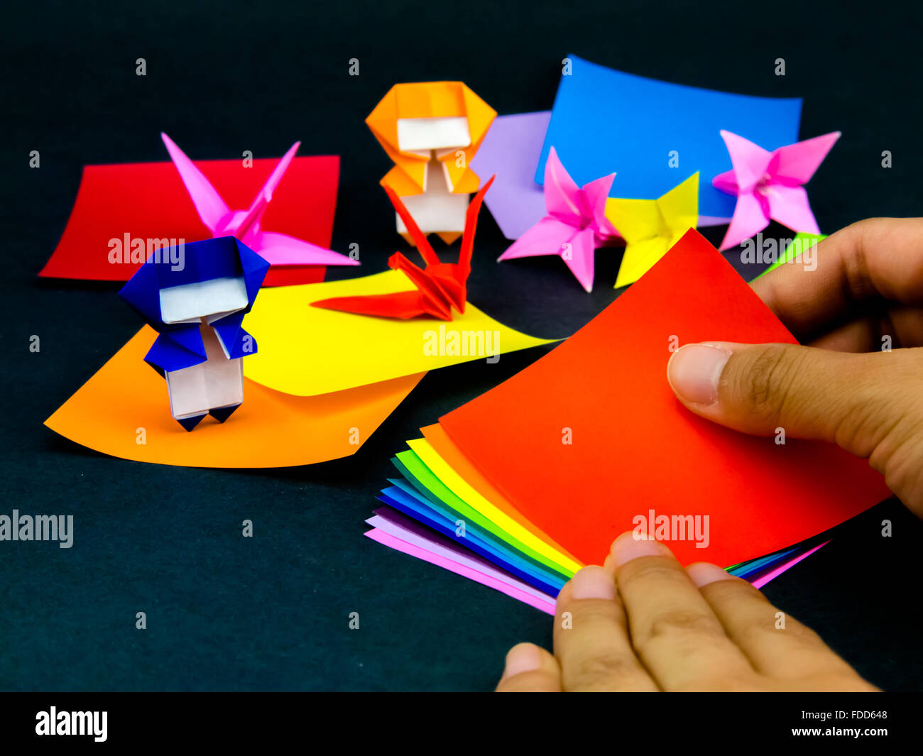 Japanese Origami Toys Folding Instructions; How to Play Stock Photo