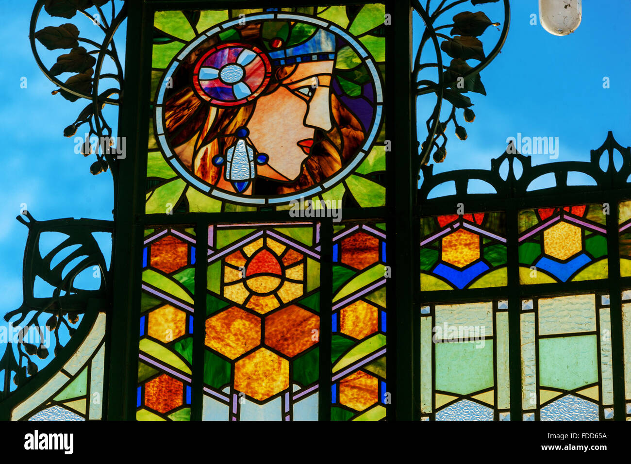 Prague Municipal House. Prague Art Nouveau, Stained glass, Czech Republic, Europe Stock Photo