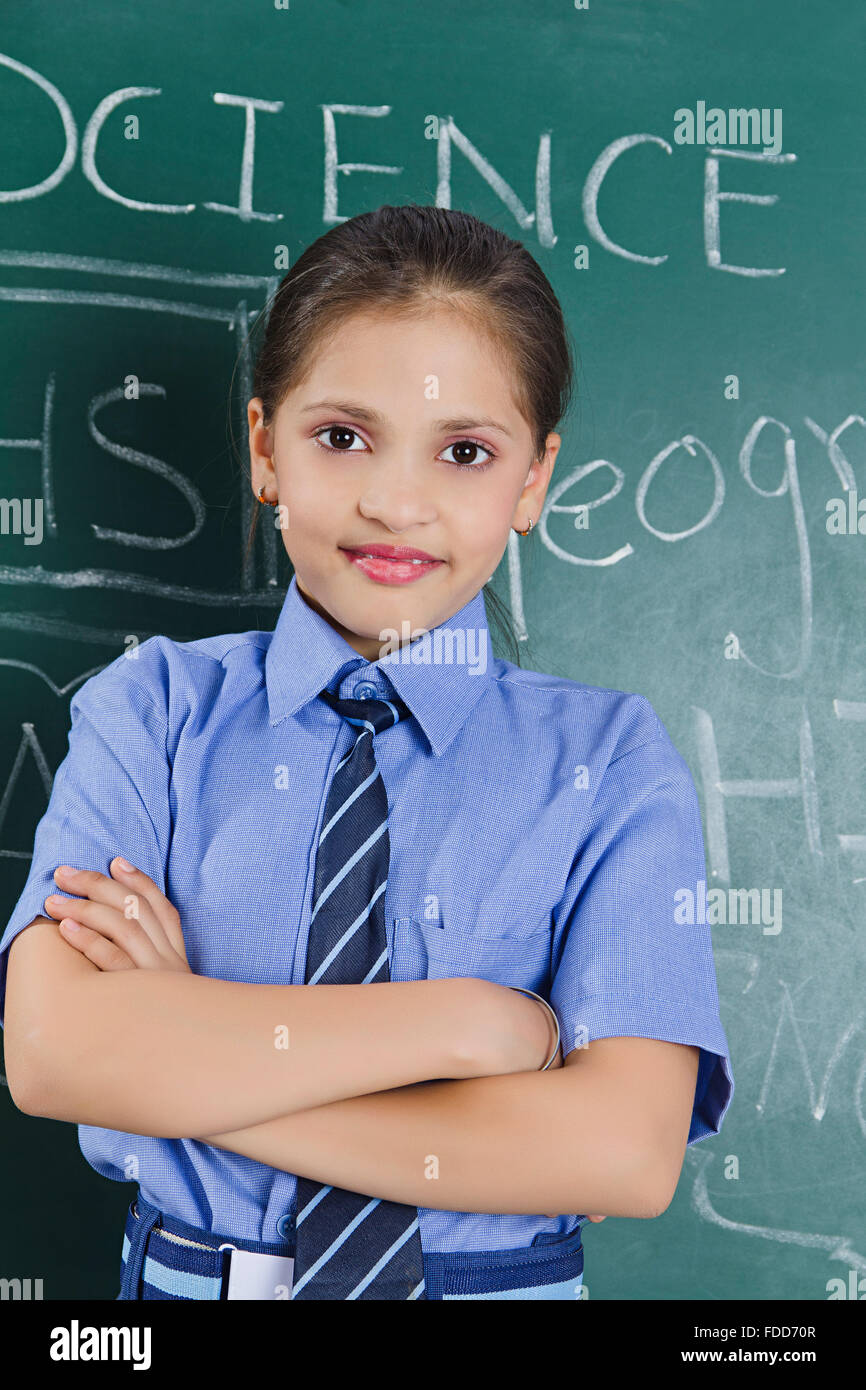 1 Child Girl School Student Classroom Arms Crossed Standing Stock Photo