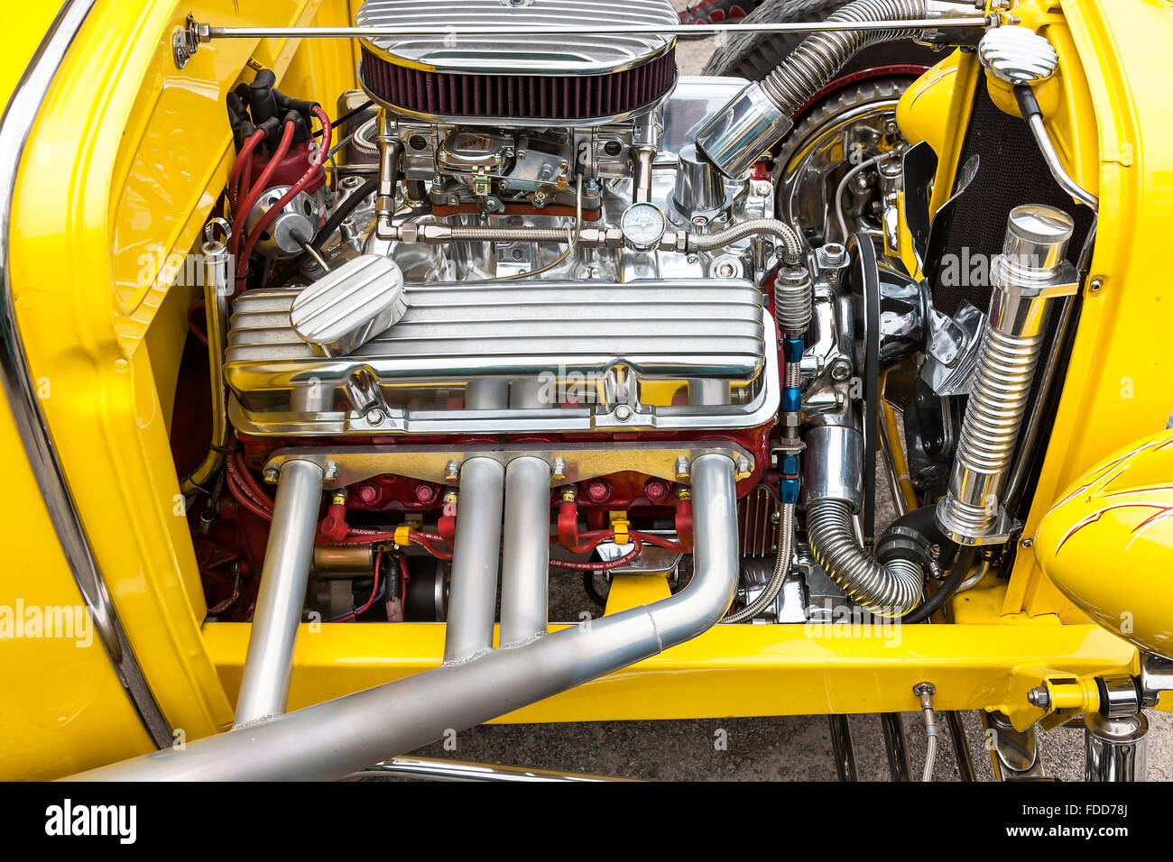 Close-up of Car's Engine, American Classic Car Stock Photo