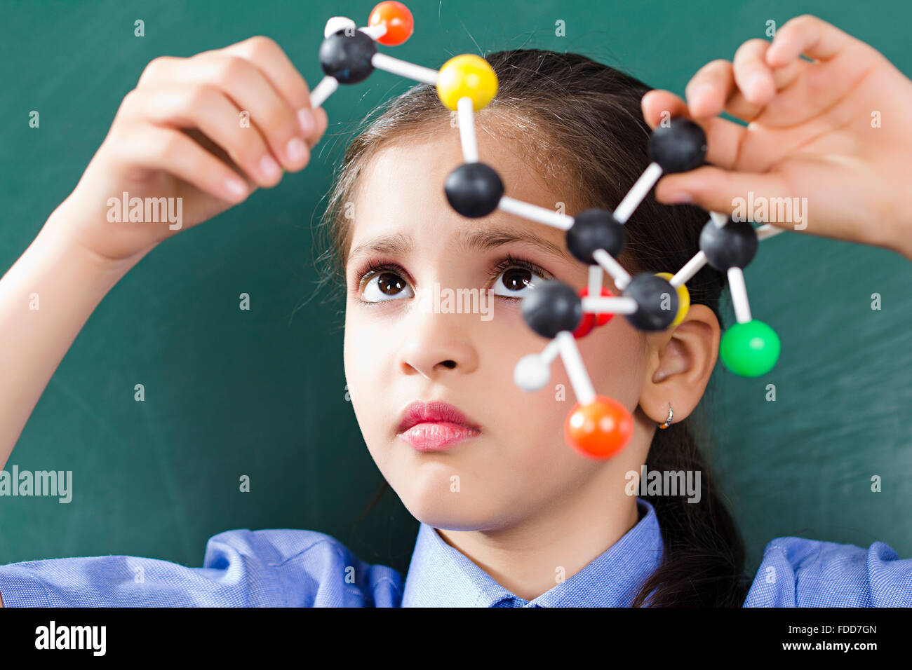 1 Child Girl School Student Laboratory Studying Science Research Stock