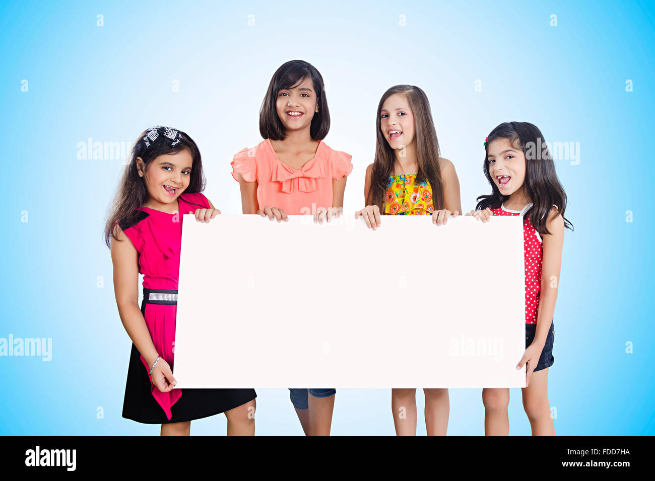 4 Kids Girls Friends Holding Message Board Showing Stock Photo - Alamy