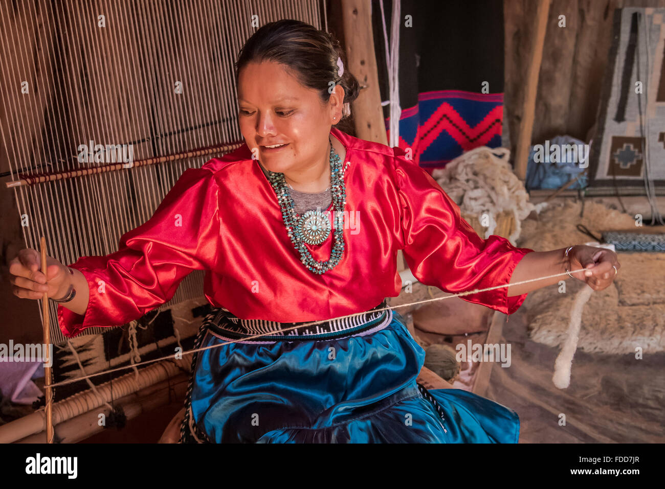Navajo woman spinning wool Stock Photo