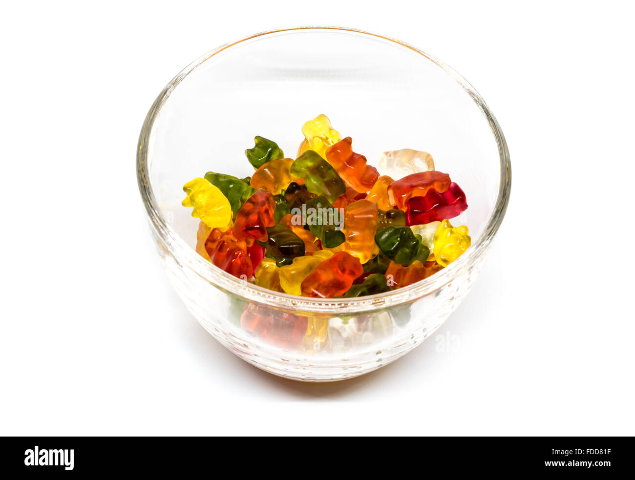 gummy bear candies in a glass bowl Stock Photo