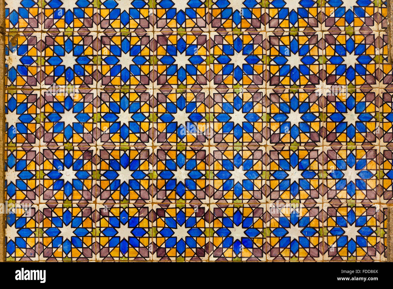 Typical Lisbon old ceramic wall tiles (azulejos) on the building exterior in Lisbon, Portugal Stock Photo