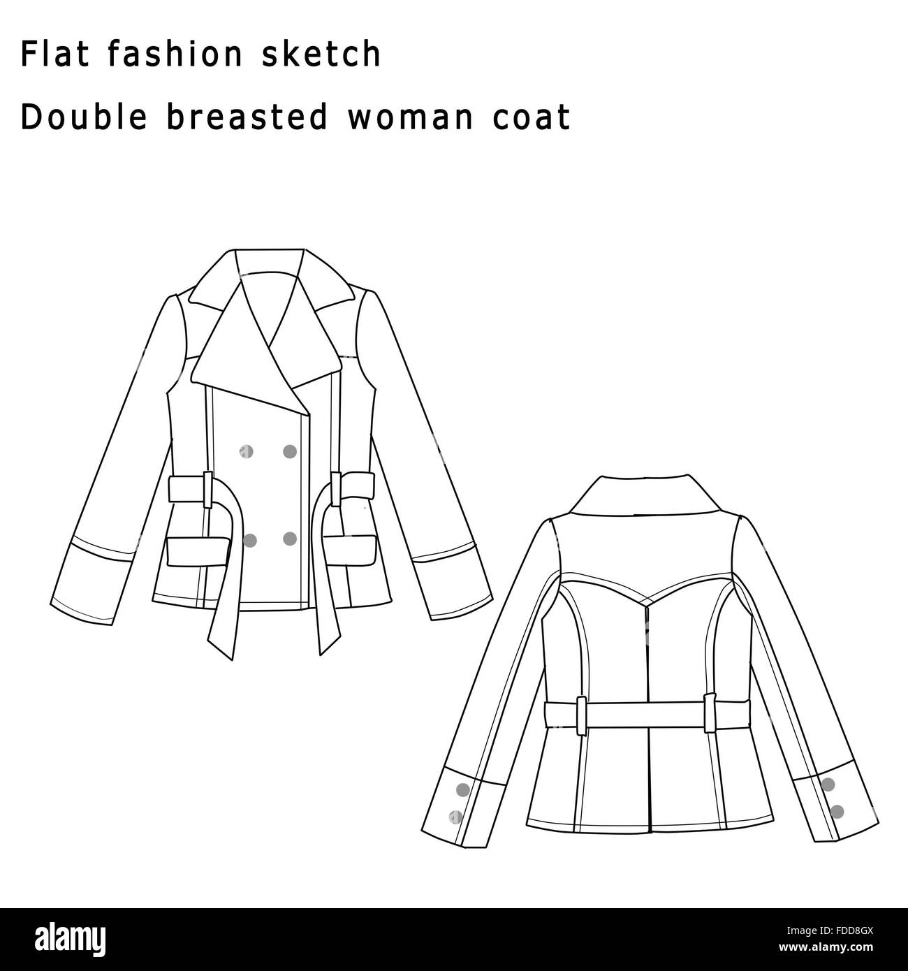 Kimono Wool Coat technical illustration. Editable flat fashion sketch  3219232 Vector Art at Vecteezy