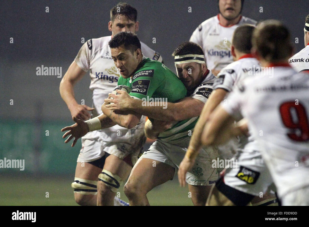 Treviso, Italy. 30th January, 2016. Treviso's player Sam Christie fights for the ball during Rugby Guinness Pro12 match  between Benetton Treviso and Ulster on 30th January, 2016. Credit:  Andrea Spinelli/Alamy Live News Stock Photo