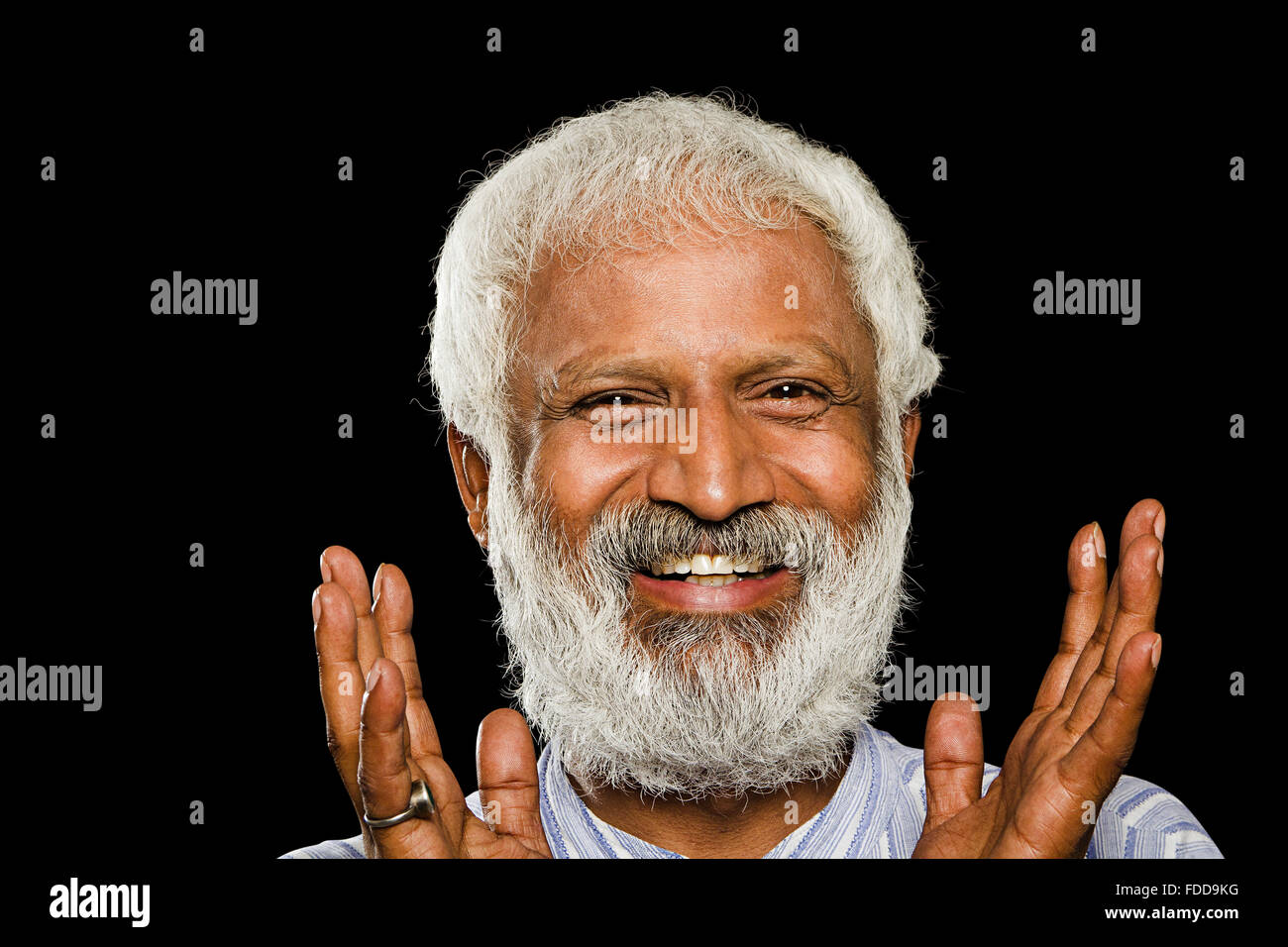 1 indian Senior Adult Man hand showing Stock Photo
