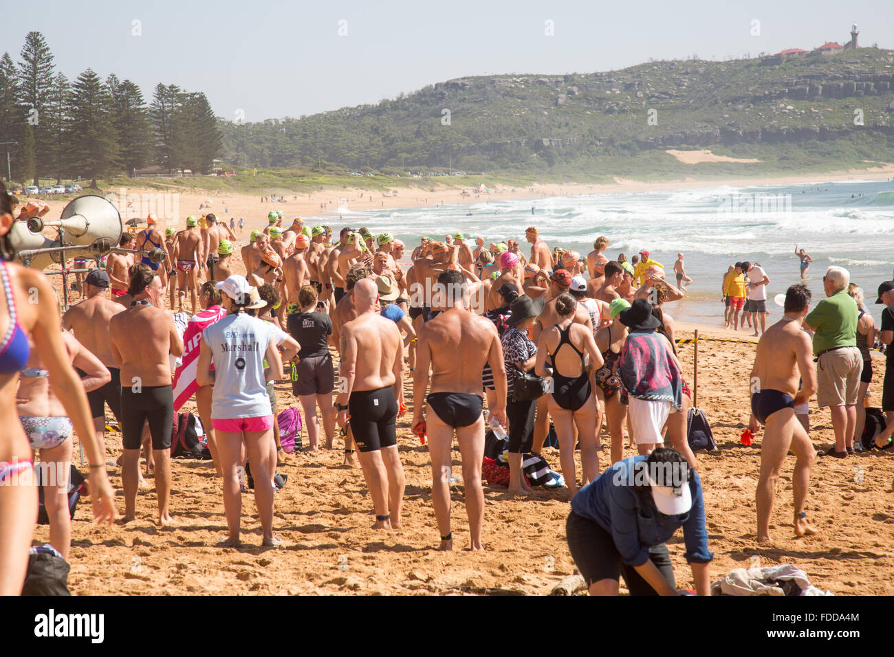 Macquarie Big swim, 42nd annual big swim from Palm Beach to Whale Beach Sydney, a 2.8km ocean swim which is part of the Pittwater Ocean swims series, competitors have a staggered start for males/females and for age bands. There is also a shorter 1km course.  This is one of Australia's iconic ocean swims and attracts many male and female competitors. Credit:  model10/Alamy Live News Stock Photo