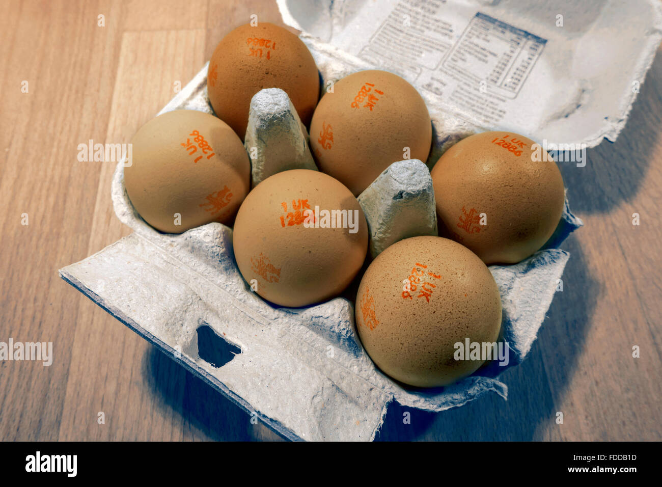 6 Brown Eggs  Half a Dozen Brown Eggs Lion Stamp in Carton Stock Photo