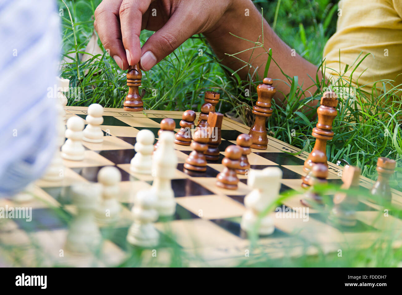 2 People Father and son Park Playing Chess Board game Stock Photo