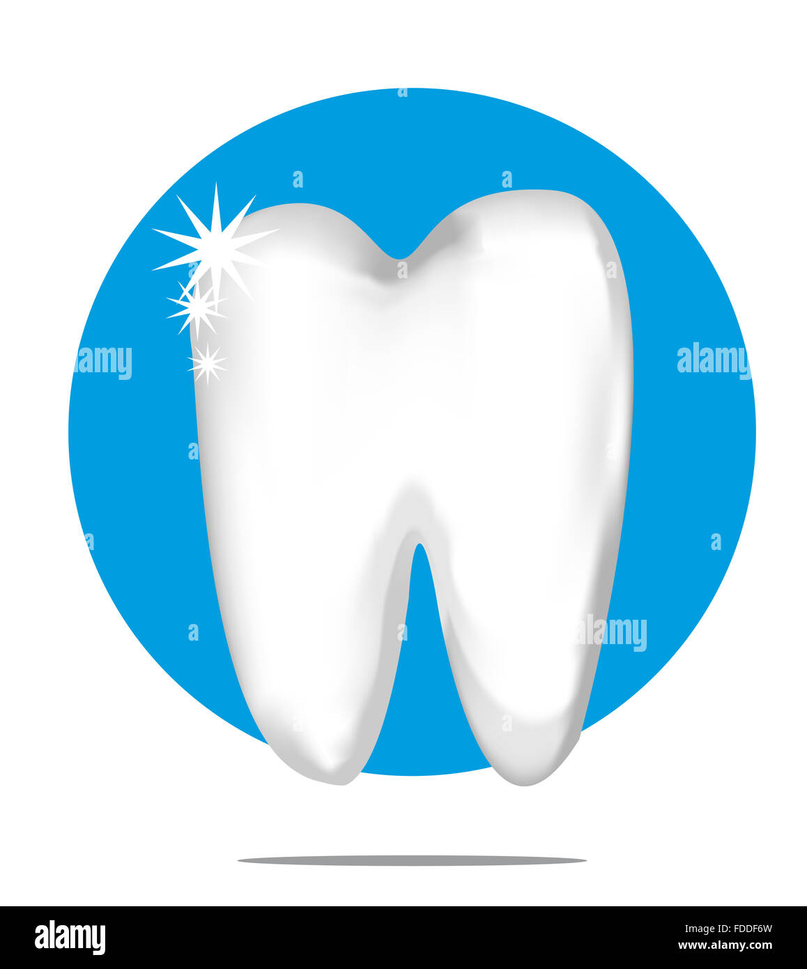 Illustration of a white tooth with blue circle background Stock Photo
