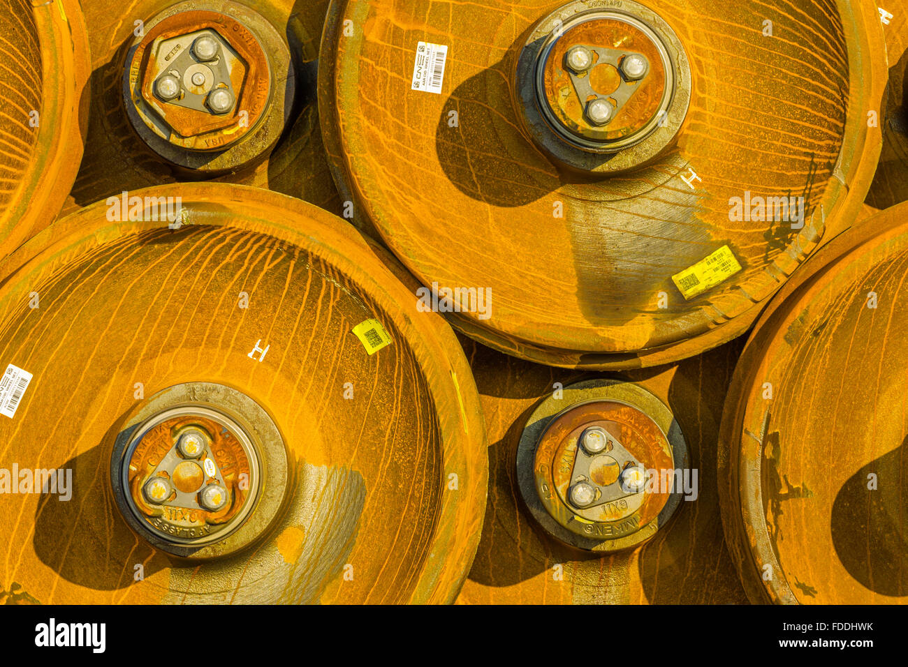 Stacked rail car wheels in rail yard, Edmonton, Canada Stock Photo Alamy