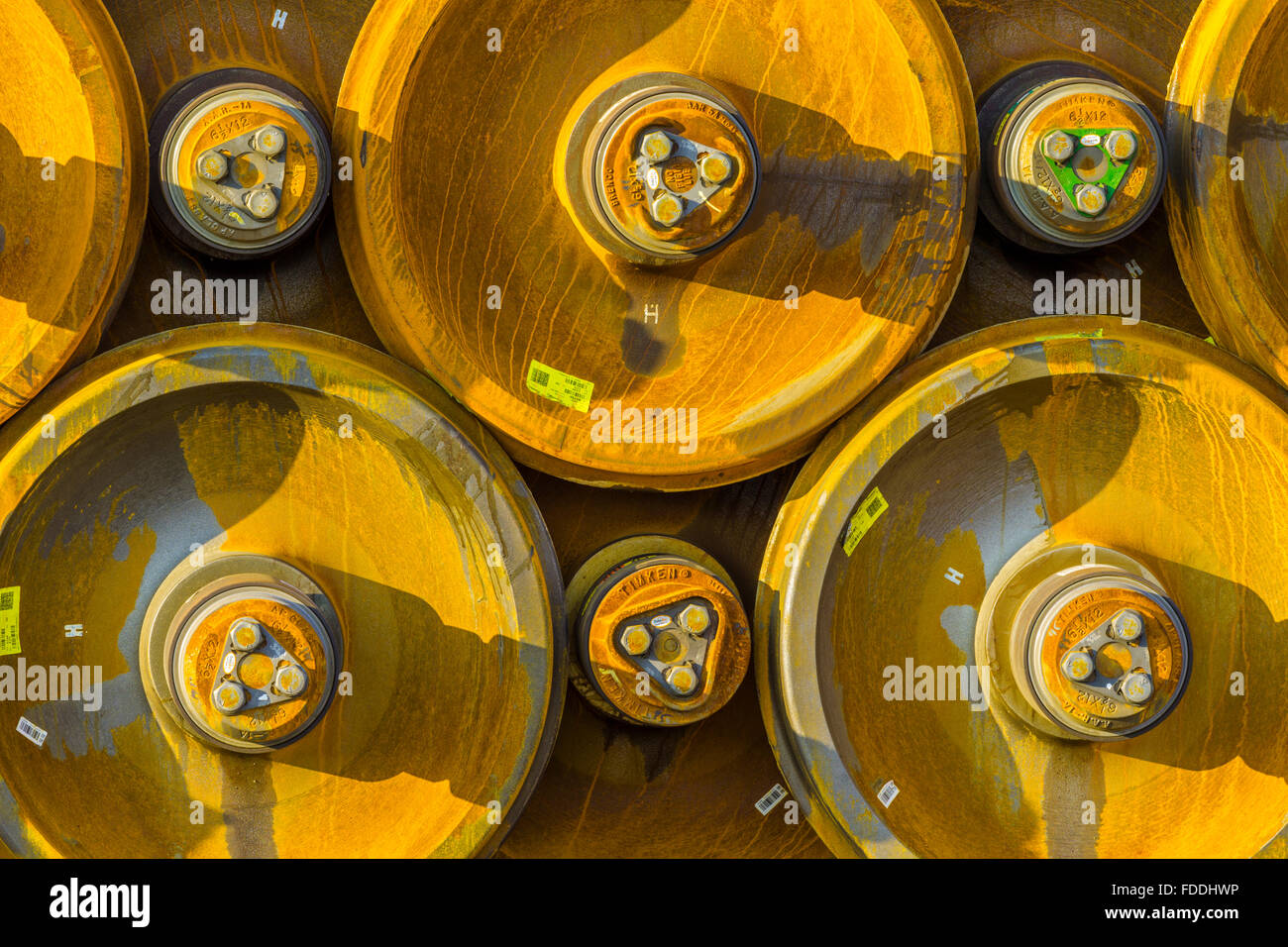 Stacked rail car wheels in rail yard, Edmonton, Canada Stock Photo Alamy
