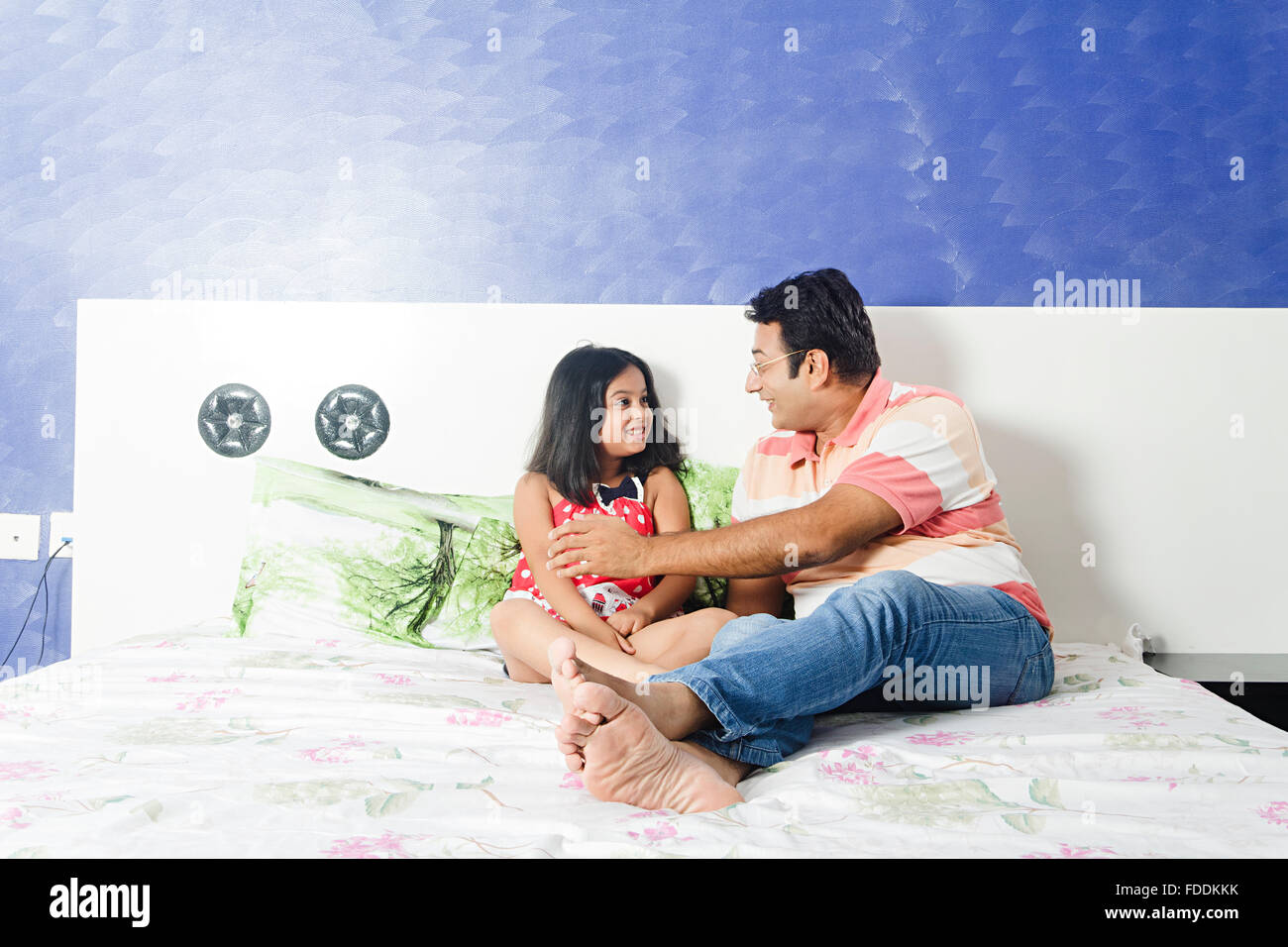 2 People Father and Kid Daughter Bedroom Sitting Fun Stock Photo