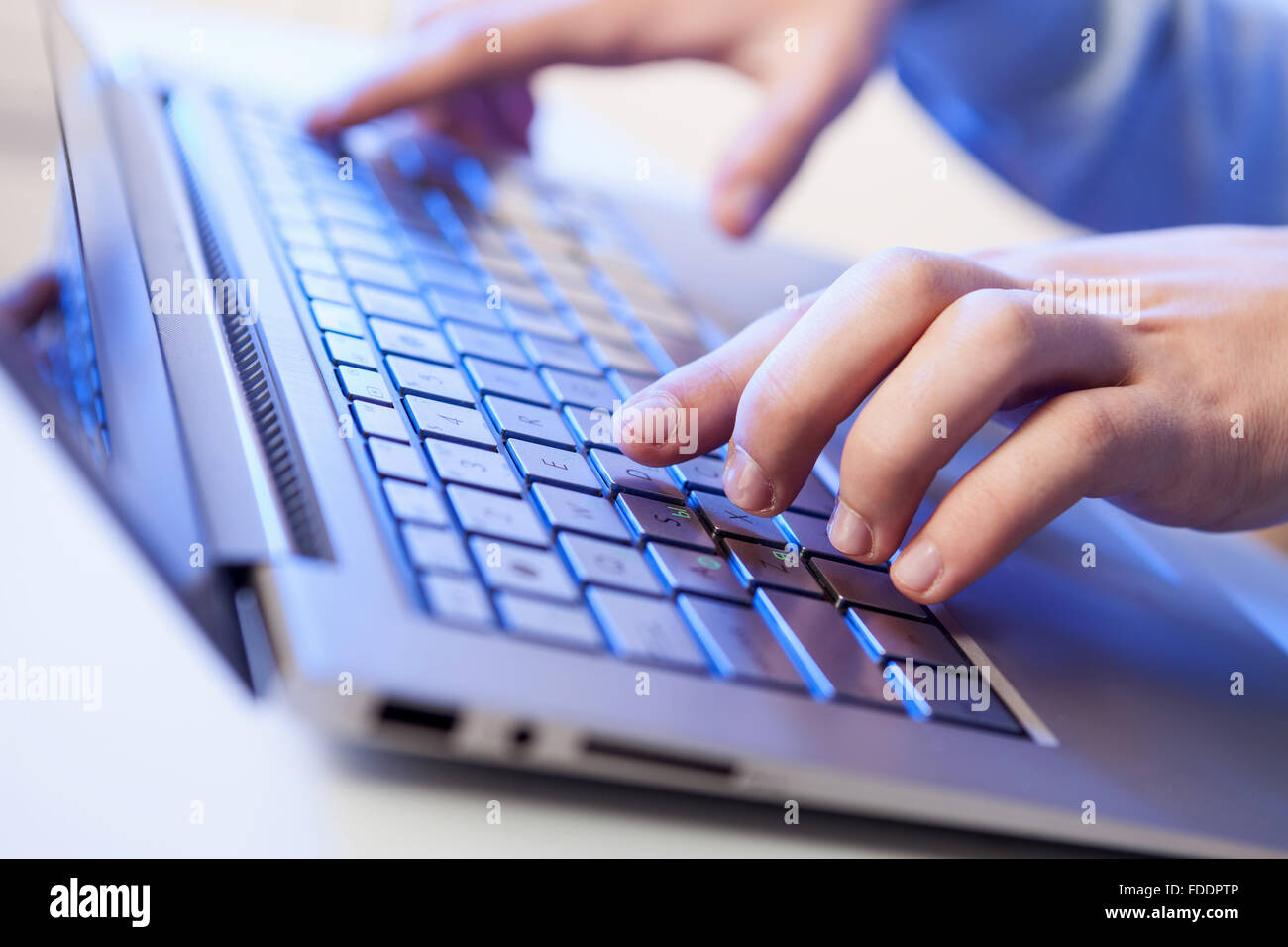 Hand Click/keyboard Click! Hands of a man on a keyboard with blue backlighting Stock Photo ...
