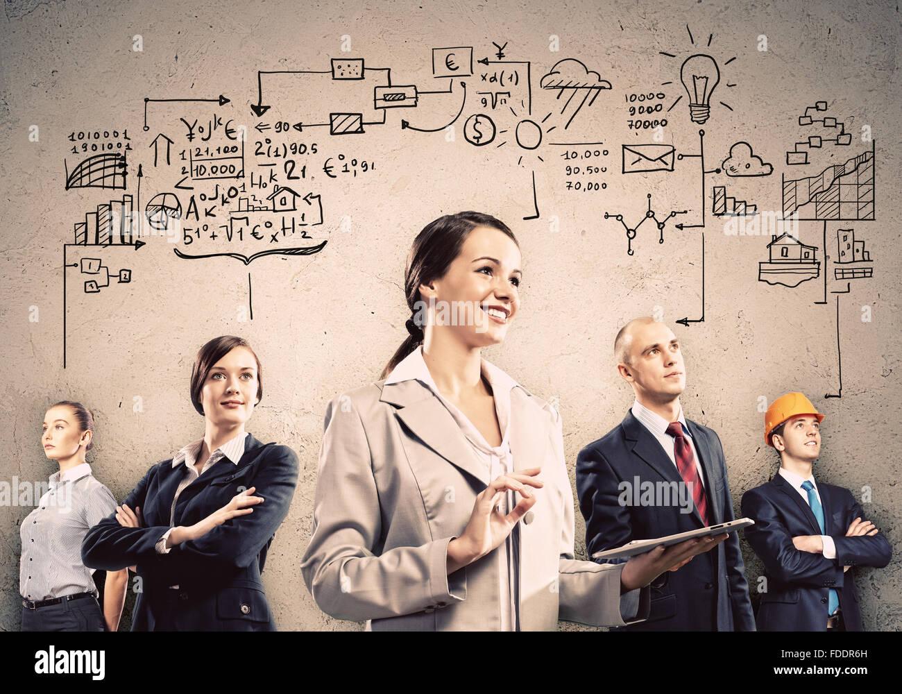 Image of young businesspeople team. Collage background Stock Photo - Alamy