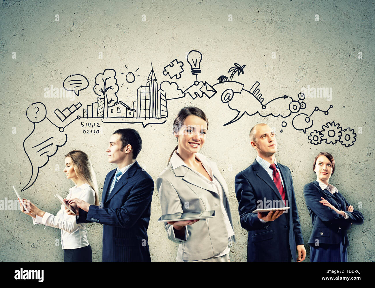 Image of young businesspeople team. Collage background Stock Photo - Alamy