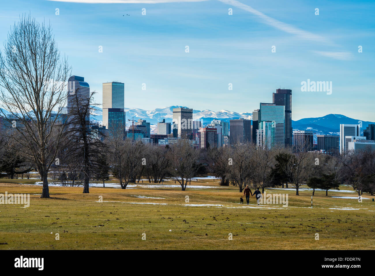 Denver Colorado Skyline looking toward the Rocky Mountains Stock Photo