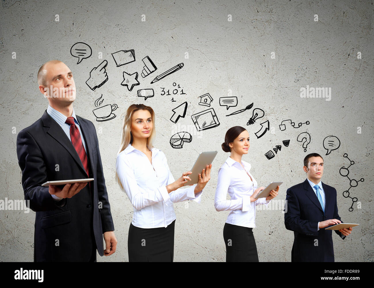 Image of young businesspeople team. Collage background Stock Photo - Alamy
