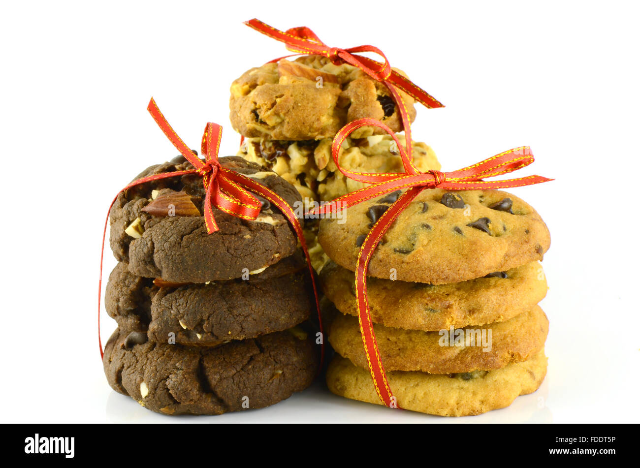 Cookies and Red Ribbons Isolated on White Background Stock Photo Alamy