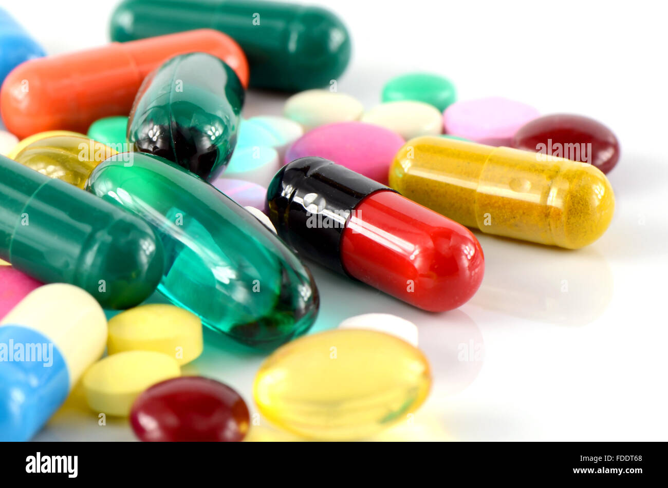 Colorful of oral medications on White Background Stock Photo Alamy